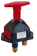 Single pole battery switch with auxiliary circuit "D+" black zinc coating and fixed handle